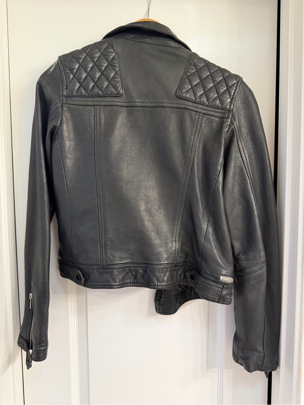 All Saints Black Leather Quilted Shoulder Jacket with Silver Hardware - Picture 8 of 8
